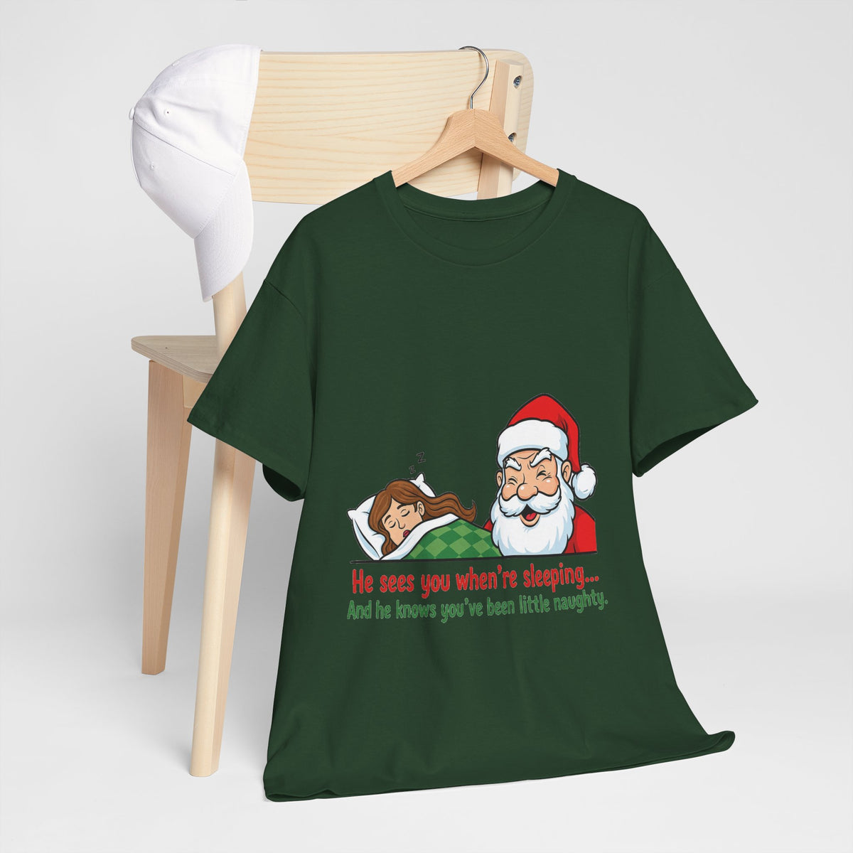 Cheeky Santa Christmas Tee — "He Sees You When You're Sleeping" Naughty Holiday Shirt