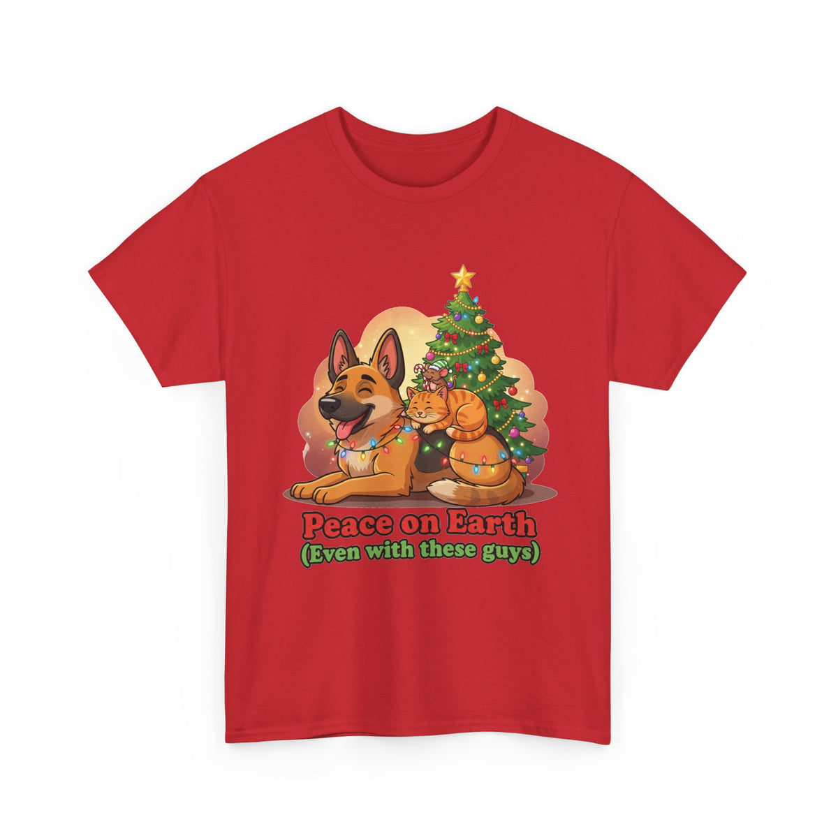 Peace on Earth Christmas Tee — Cute Dog & Cat Holiday Shirt