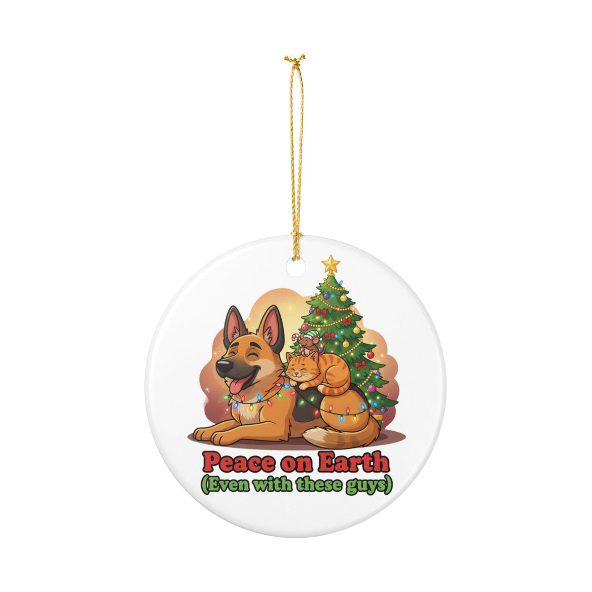 Peace on Earth Dog and Cat Christmas Ornament