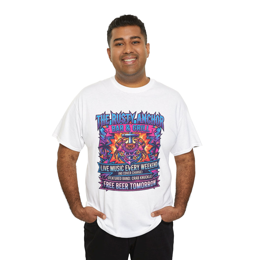 Rusty Anchor Bar & Grill Tee — “Free Beer Tomorrow” Retro Beach Bar T-Shirt