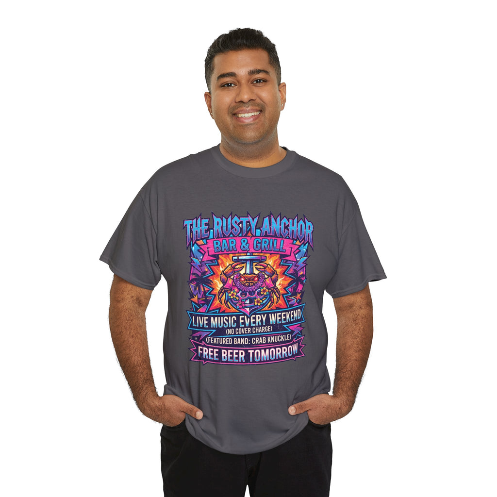 Rusty Anchor Bar & Grill Tee — “Free Beer Tomorrow” Retro Beach Bar T-Shirt