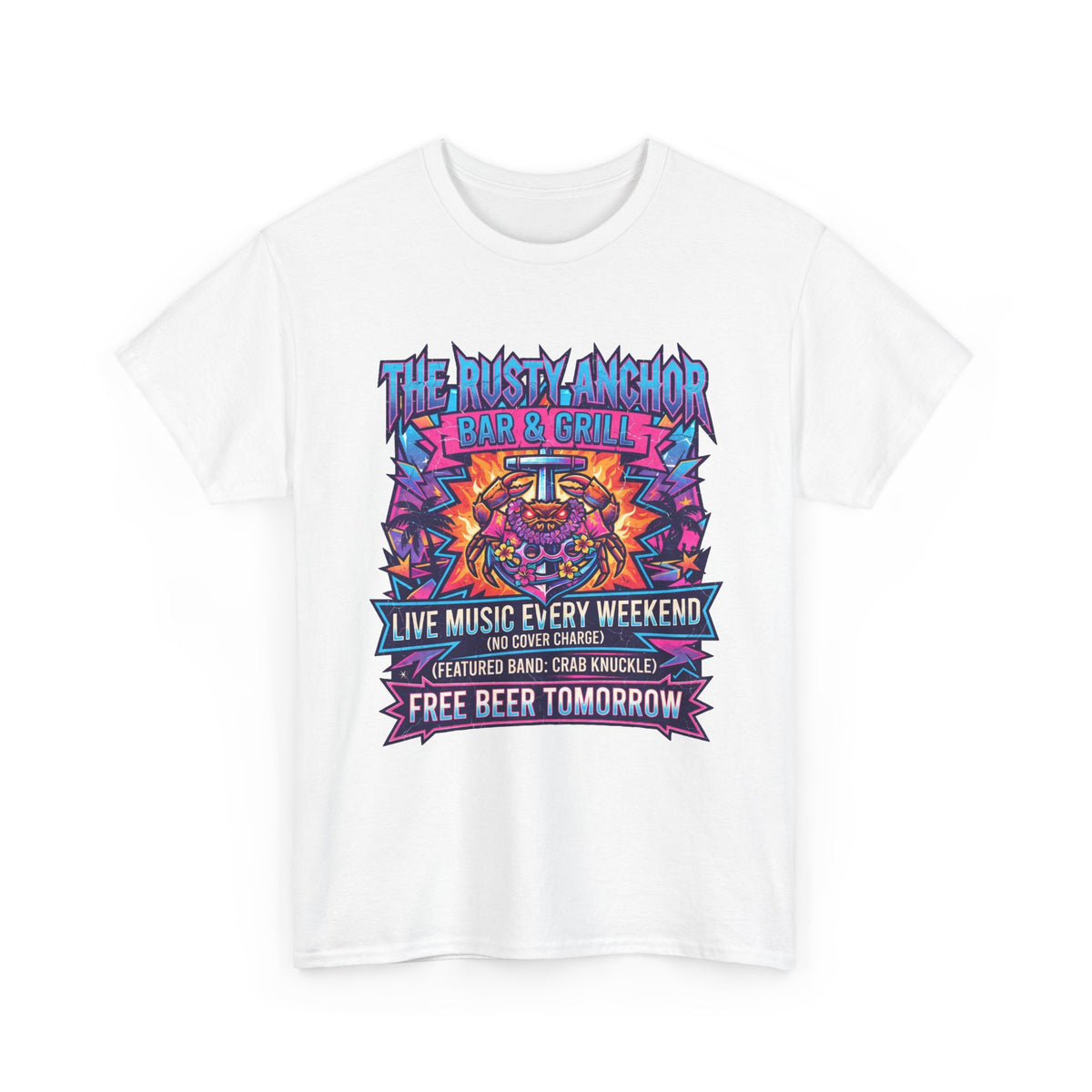 Rusty Anchor Bar & Grill Tee — “Free Beer Tomorrow” Retro Beach Bar T-Shirt