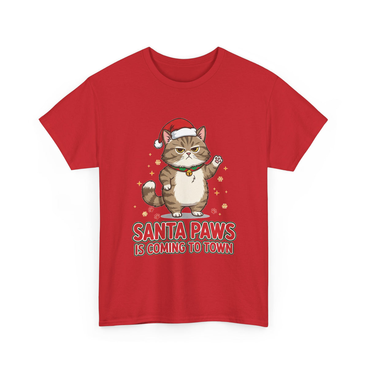 Santa Paws Christmas T-Shirt — "Santa Paws Is Coming to Town" Cute Cat Holiday Tee