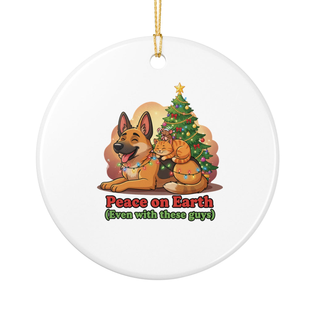 Peace on Earth Dog and Cat Christmas Ornament