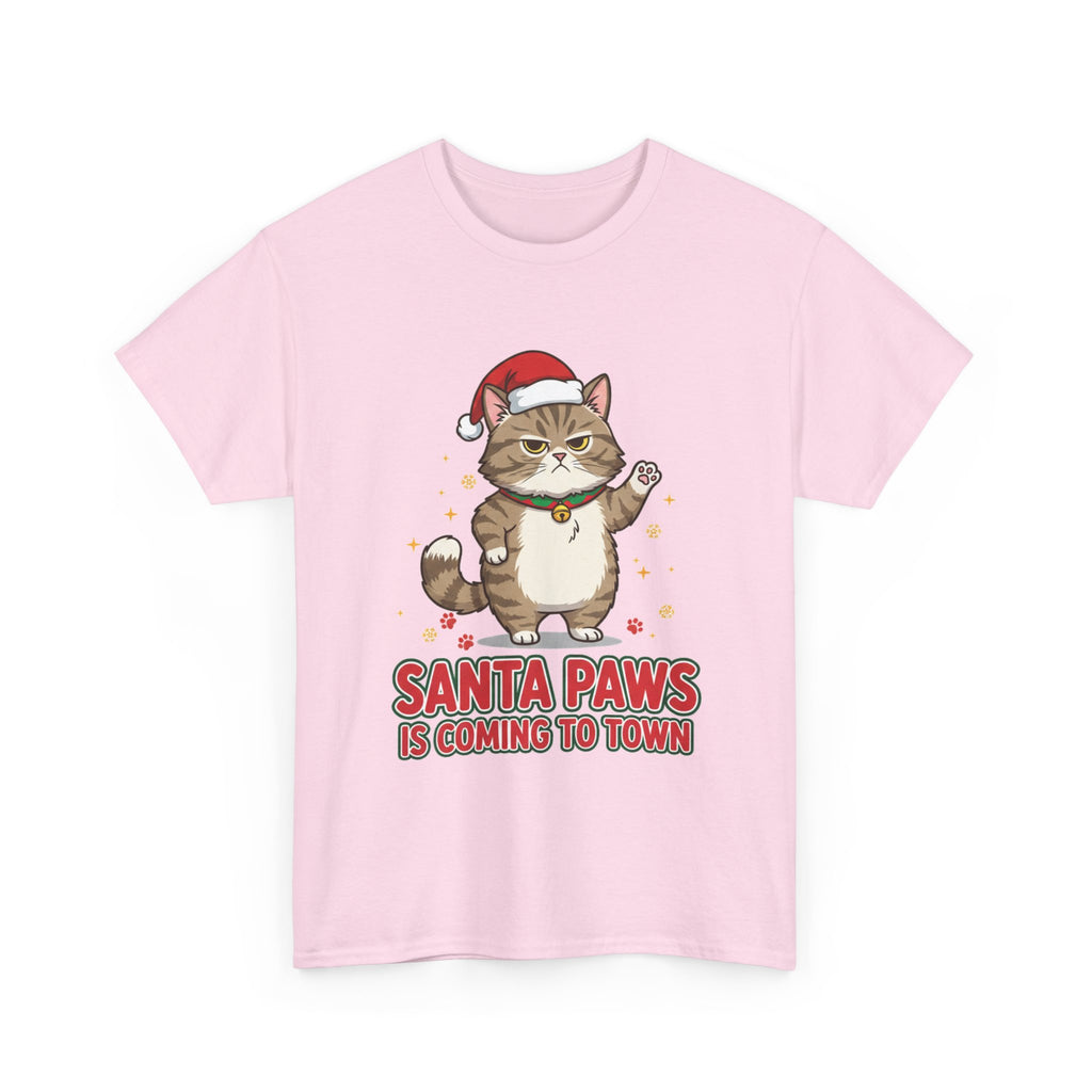Santa Paws Christmas T-Shirt — "Santa Paws Is Coming to Town" Cute Cat Holiday Tee