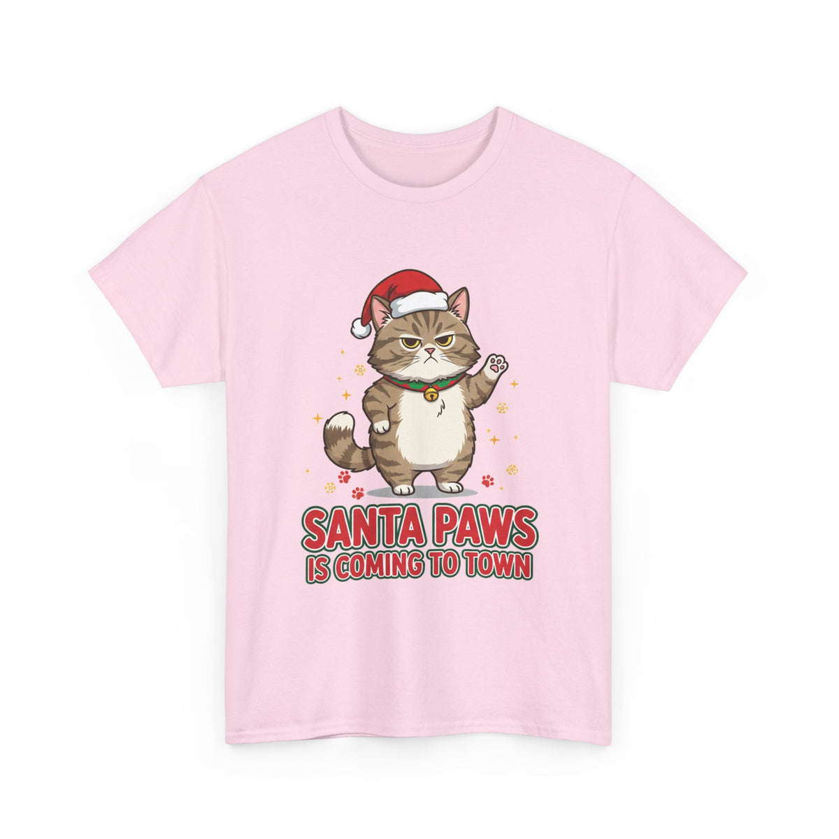 Santa Paws Christmas T-Shirt — "Santa Paws Is Coming to Town" Cute Cat Holiday Tee