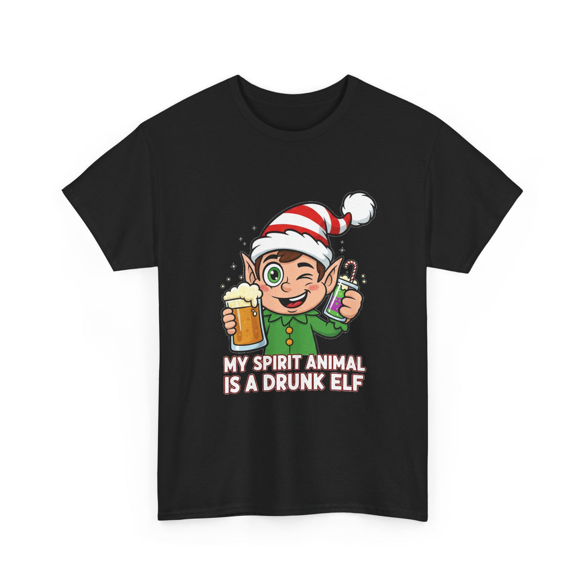 Drunk Elf Christmas Tee — "My Spirit Animal Is a Drunk Elf" Holiday Shirt