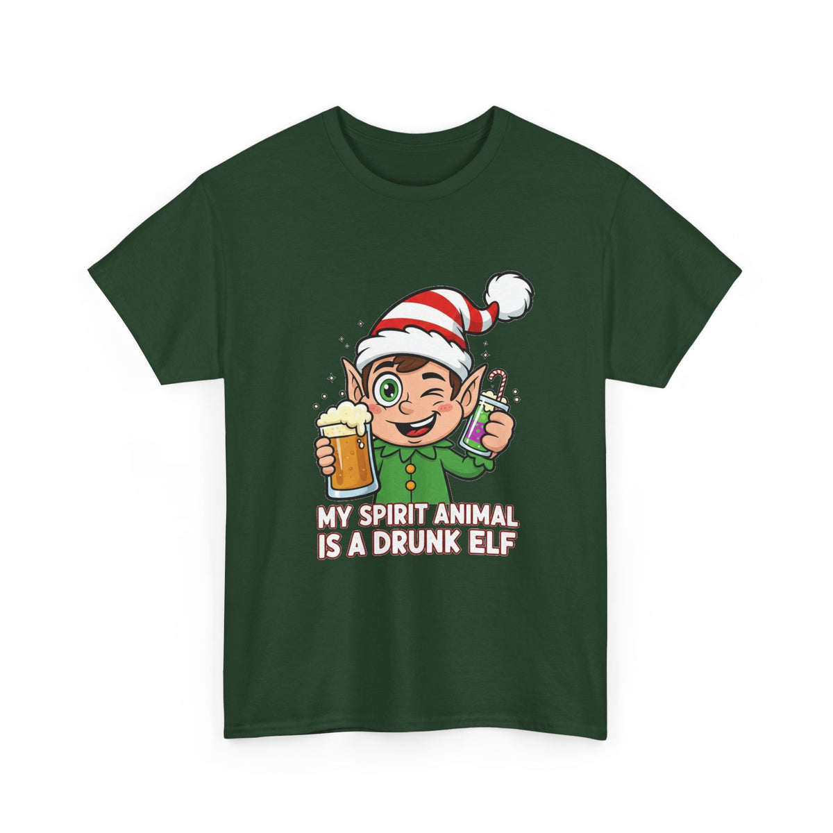 Drunk Elf Christmas Tee — "My Spirit Animal Is a Drunk Elf" Holiday Shirt