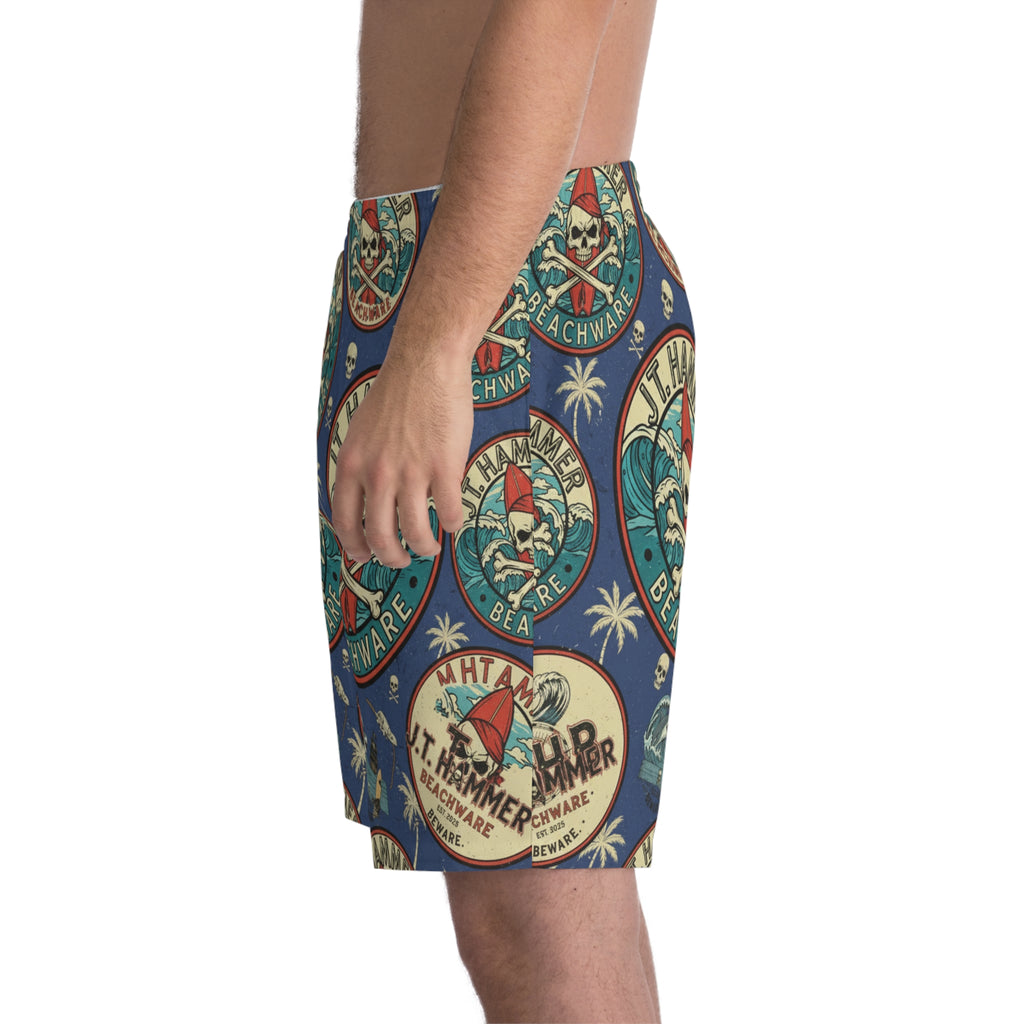 J.T. Hammer Beachwear — Skull Surf Board Shorts (Ocean Blue)