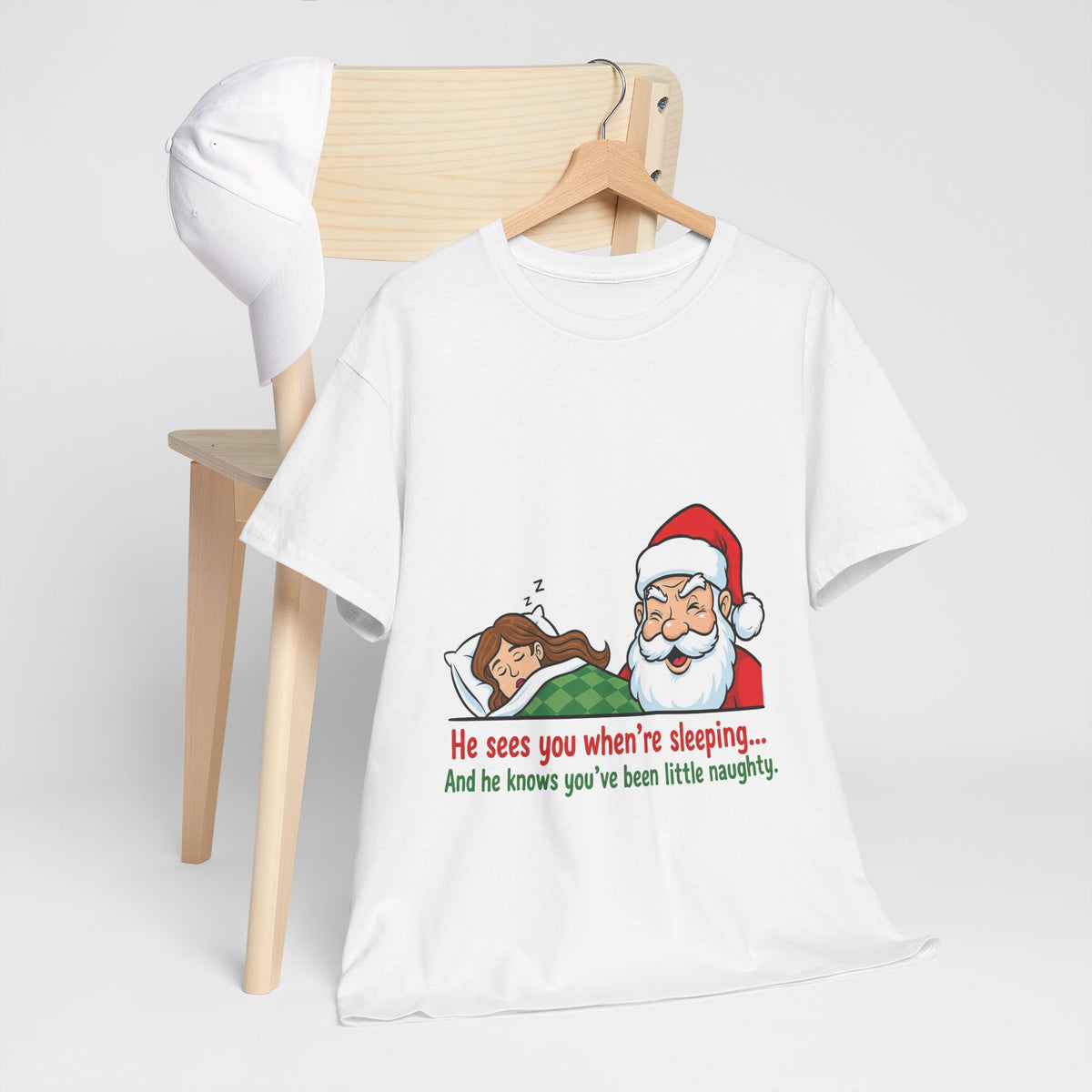 Cheeky Santa Christmas Tee — "He Sees You When You're Sleeping" Naughty Holiday Shirt