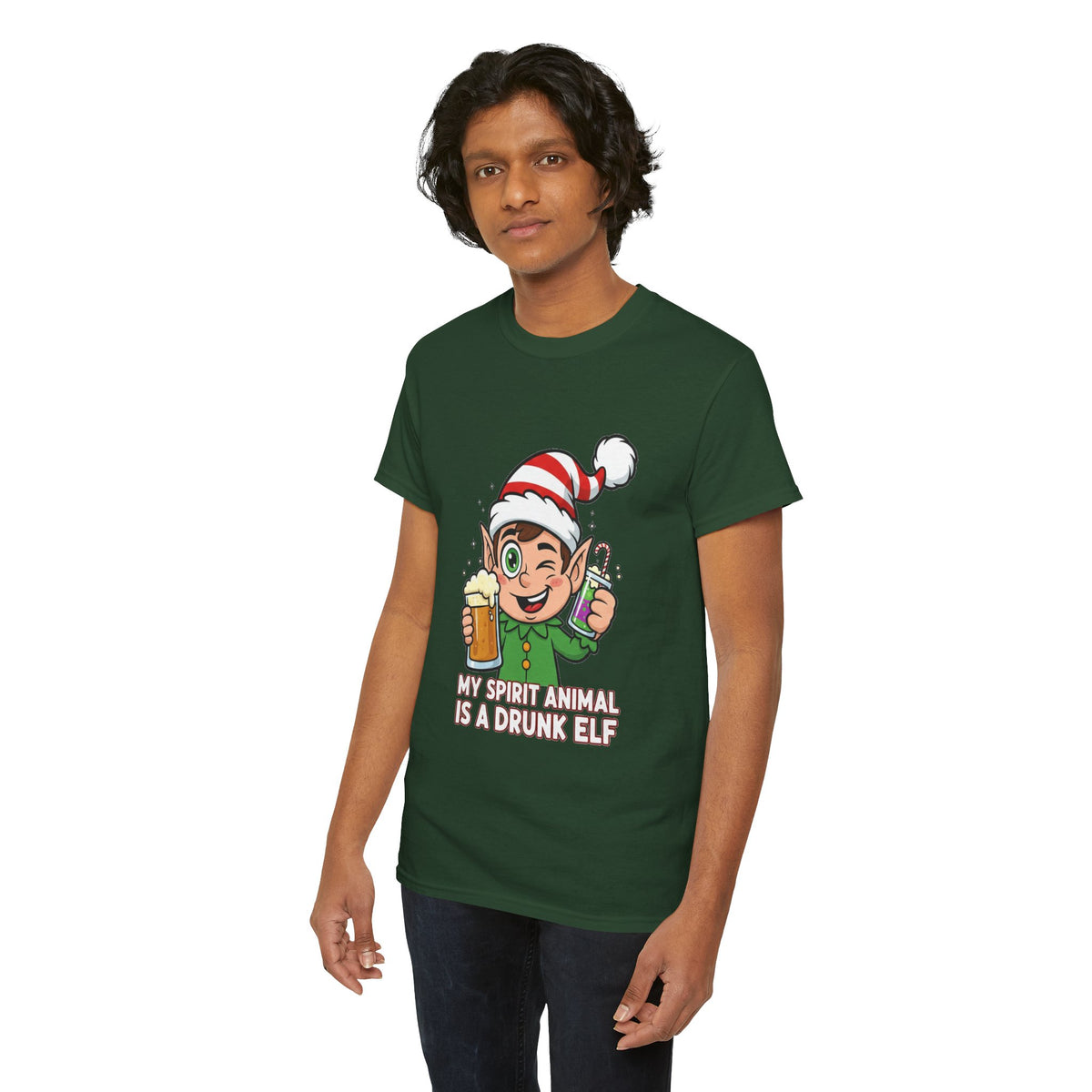 Drunk Elf Christmas Tee — "My Spirit Animal Is a Drunk Elf" Holiday Shirt