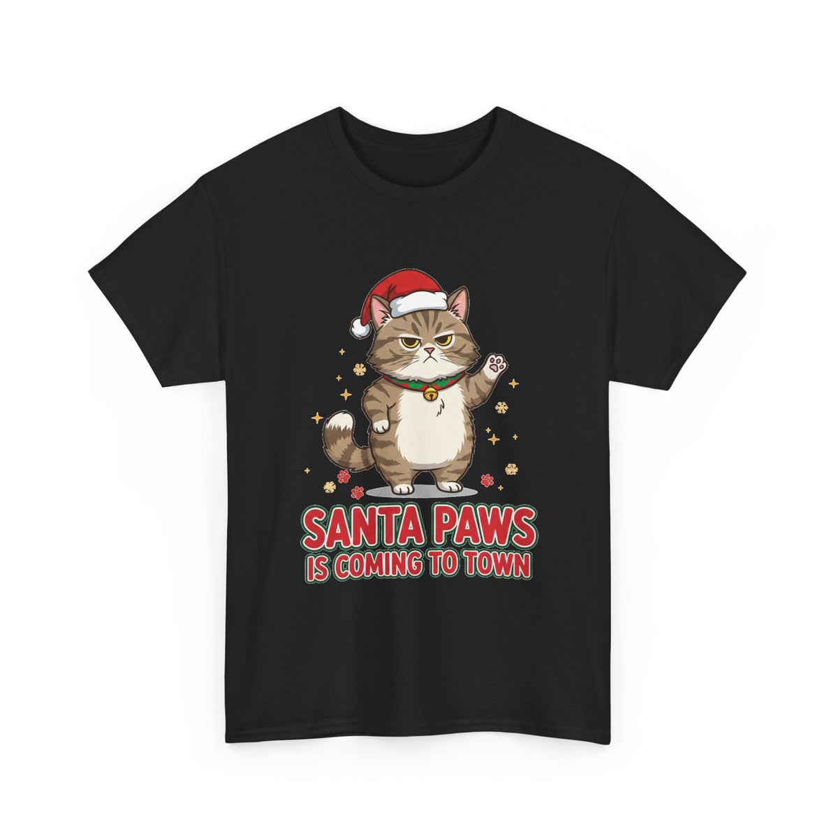 Santa Paws Christmas T-Shirt — "Santa Paws Is Coming to Town" Cute Cat Holiday Tee