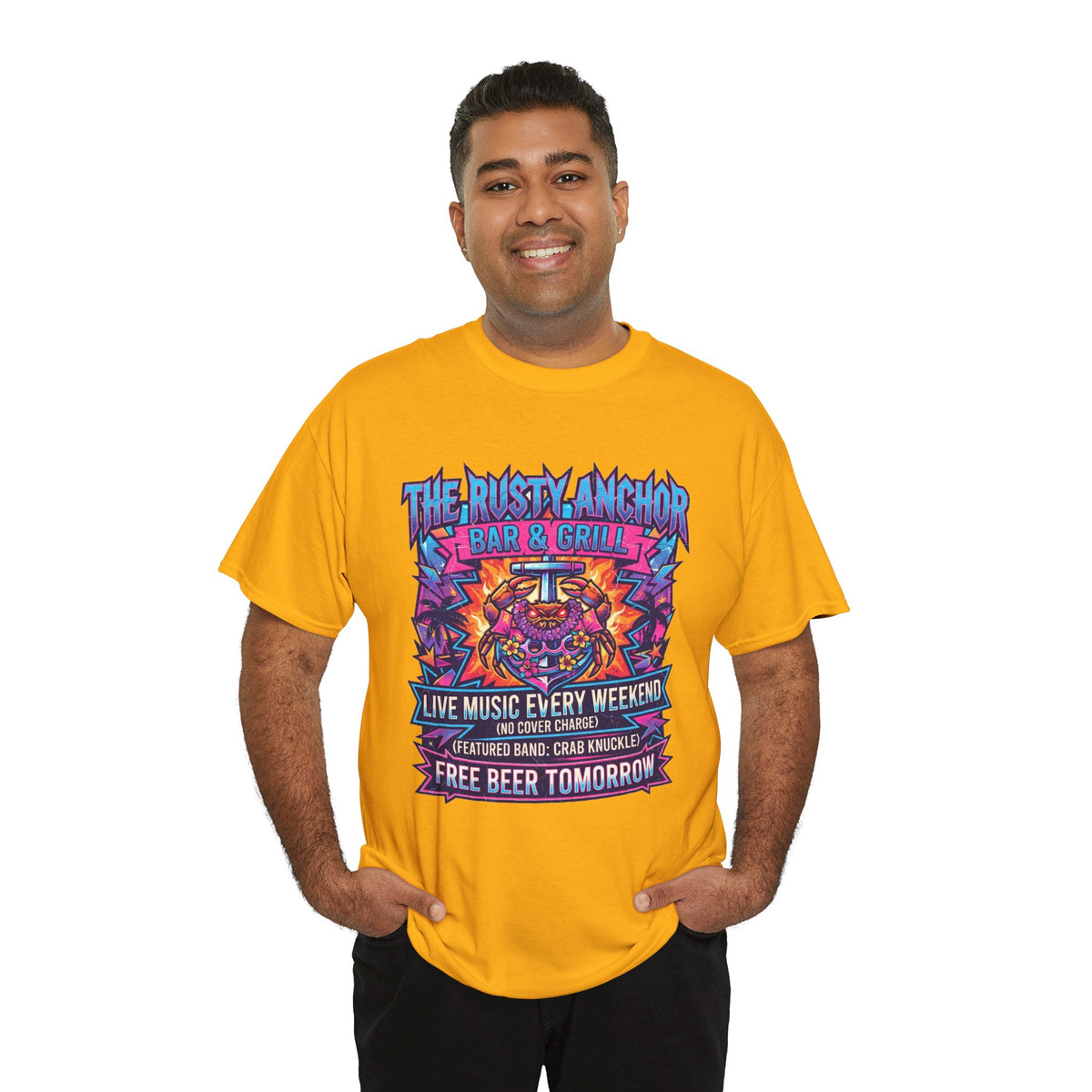 Rusty Anchor Bar & Grill Tee — “Free Beer Tomorrow” Retro Beach Bar T-Shirt