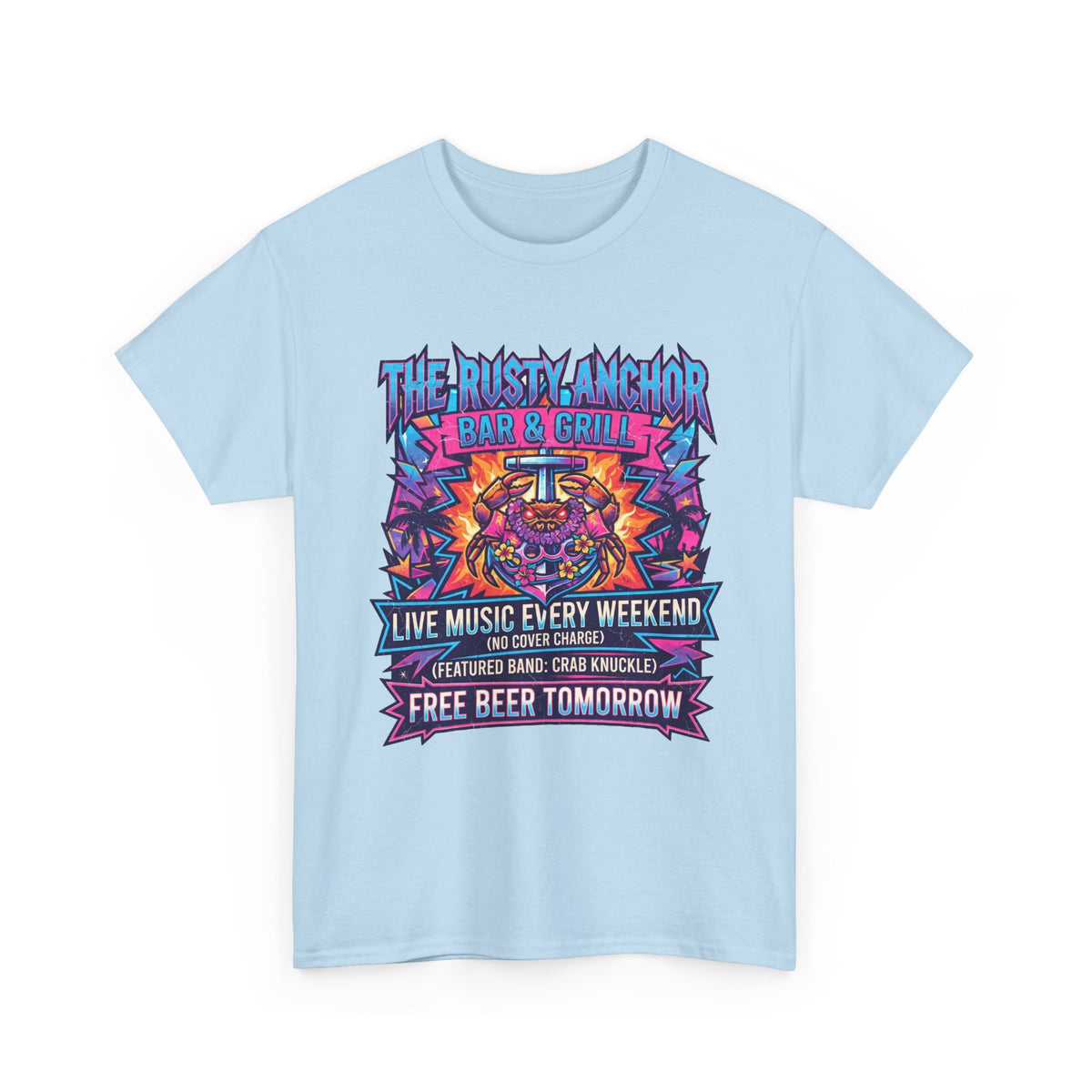 Rusty Anchor Bar & Grill Tee — “Free Beer Tomorrow” Retro Beach Bar T-Shirt