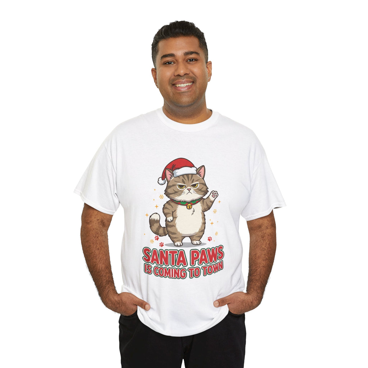 Santa Paws Christmas T-Shirt — "Santa Paws Is Coming to Town" Cute Cat Holiday Tee