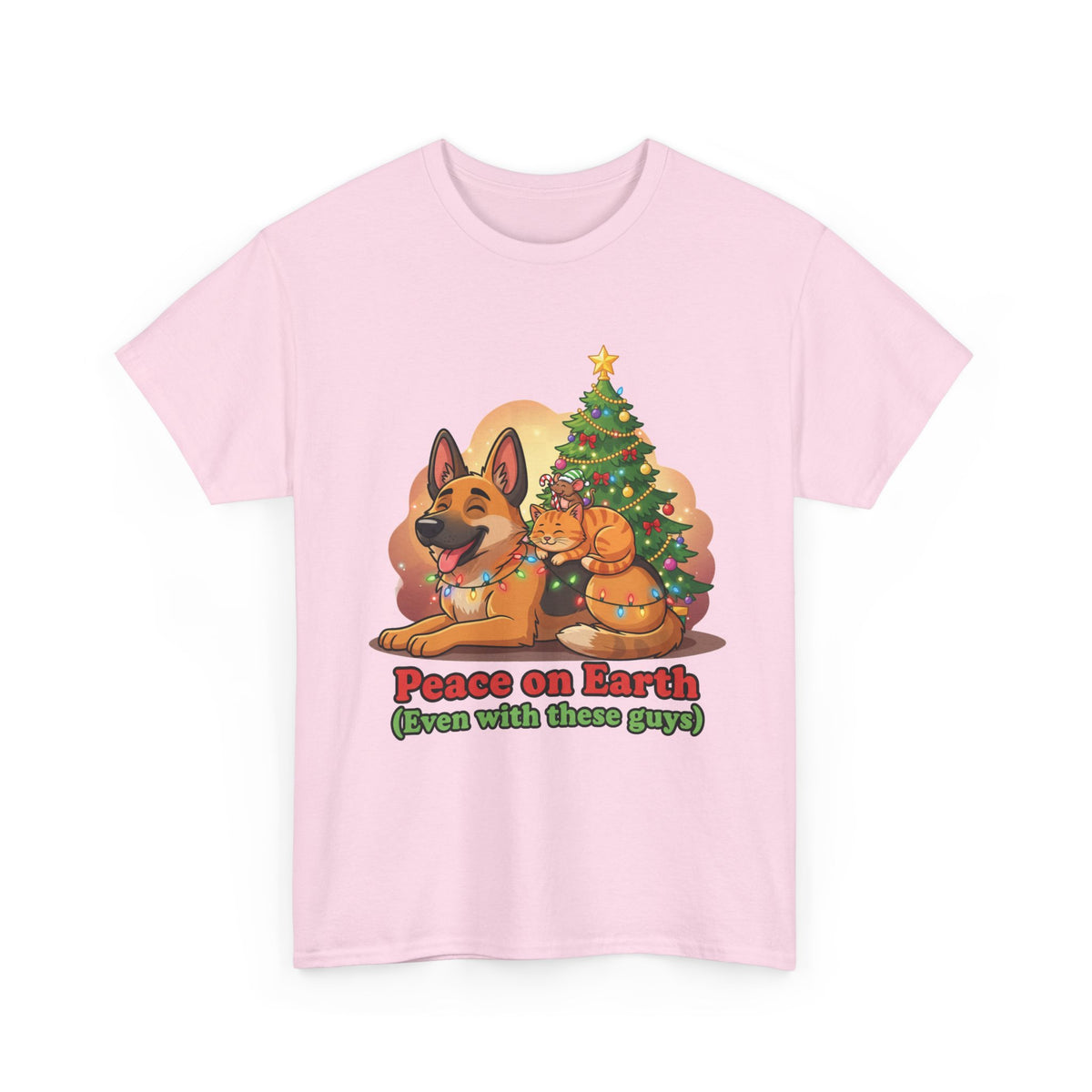 Peace on Earth Christmas Tee — Cute Dog & Cat Holiday Shirt