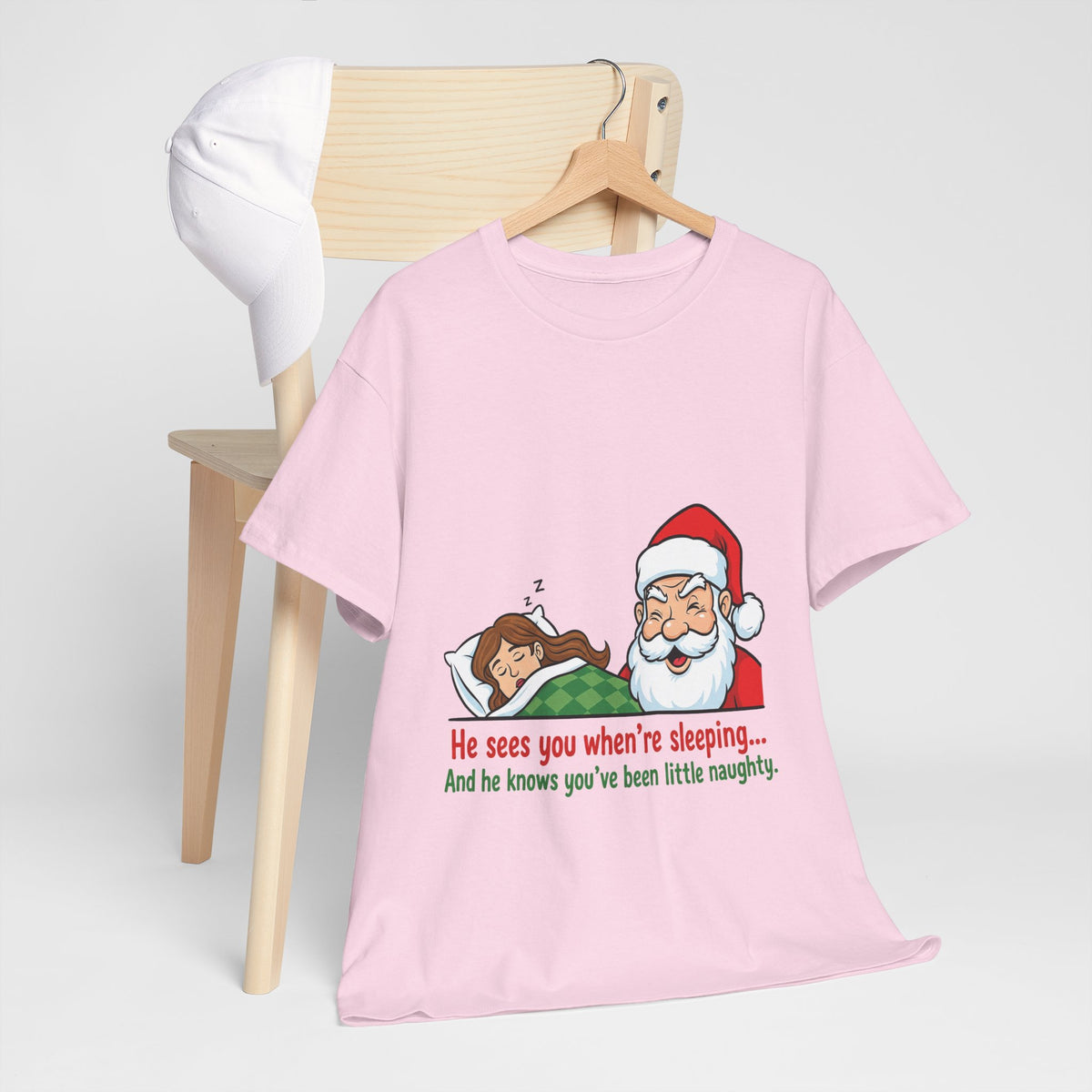 Cheeky Santa Christmas Tee — "He Sees You When You're Sleeping" Naughty Holiday Shirt
