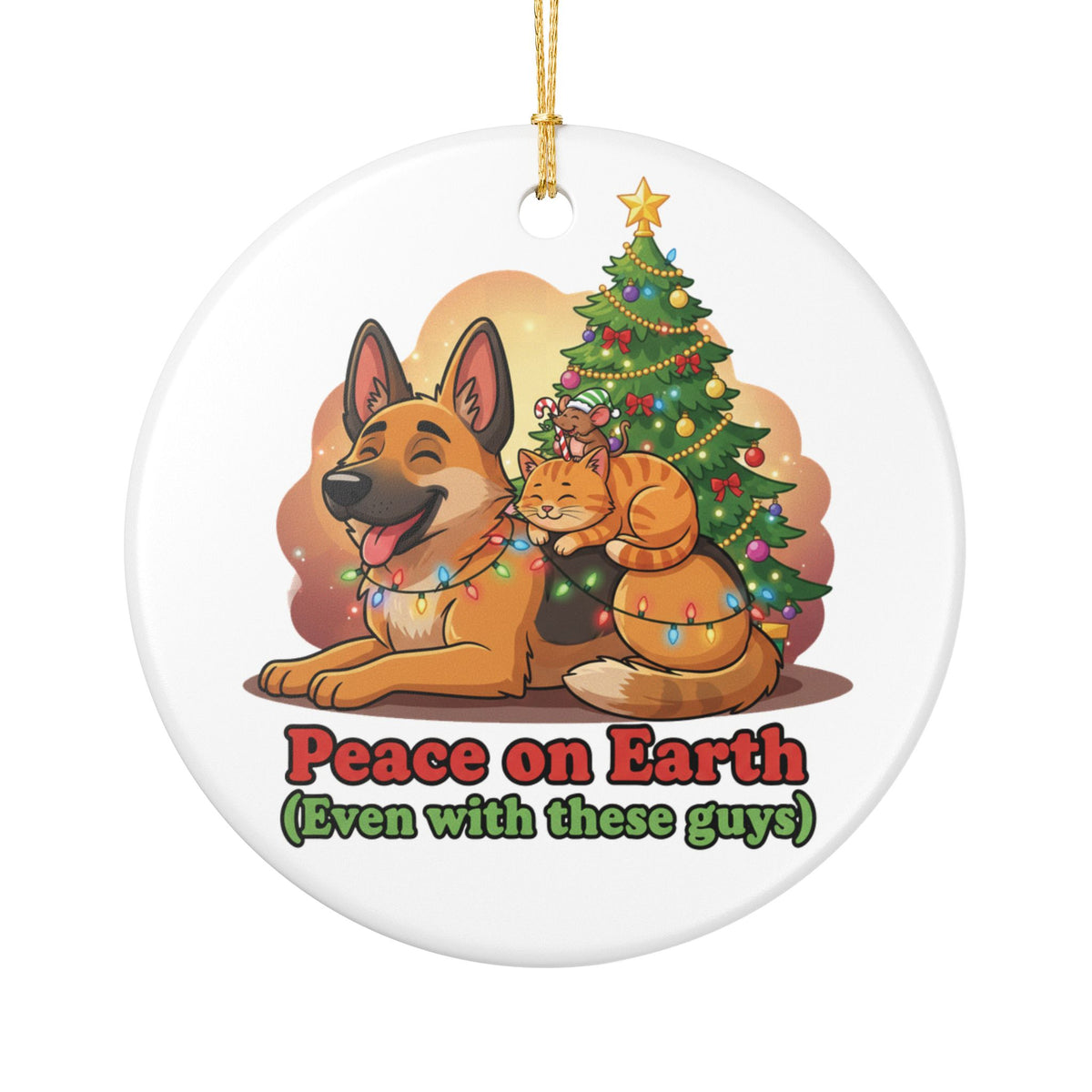 Peace on Earth Dog and Cat Christmas Ornament