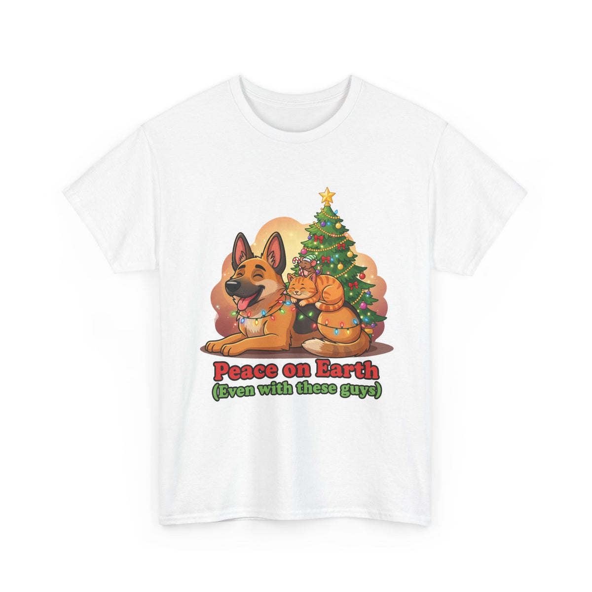 Peace on Earth Christmas Tee — Cute Dog & Cat Holiday Shirt