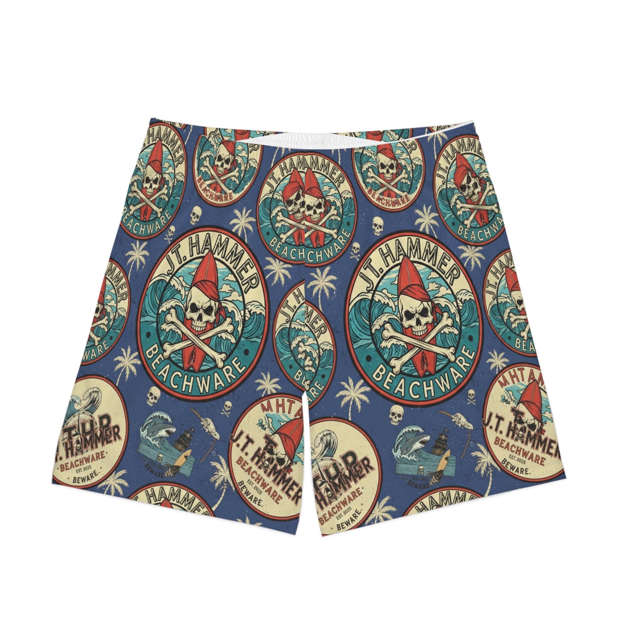 J.T. Hammer Beachwear — Skull Surf Board Shorts (Ocean Blue)