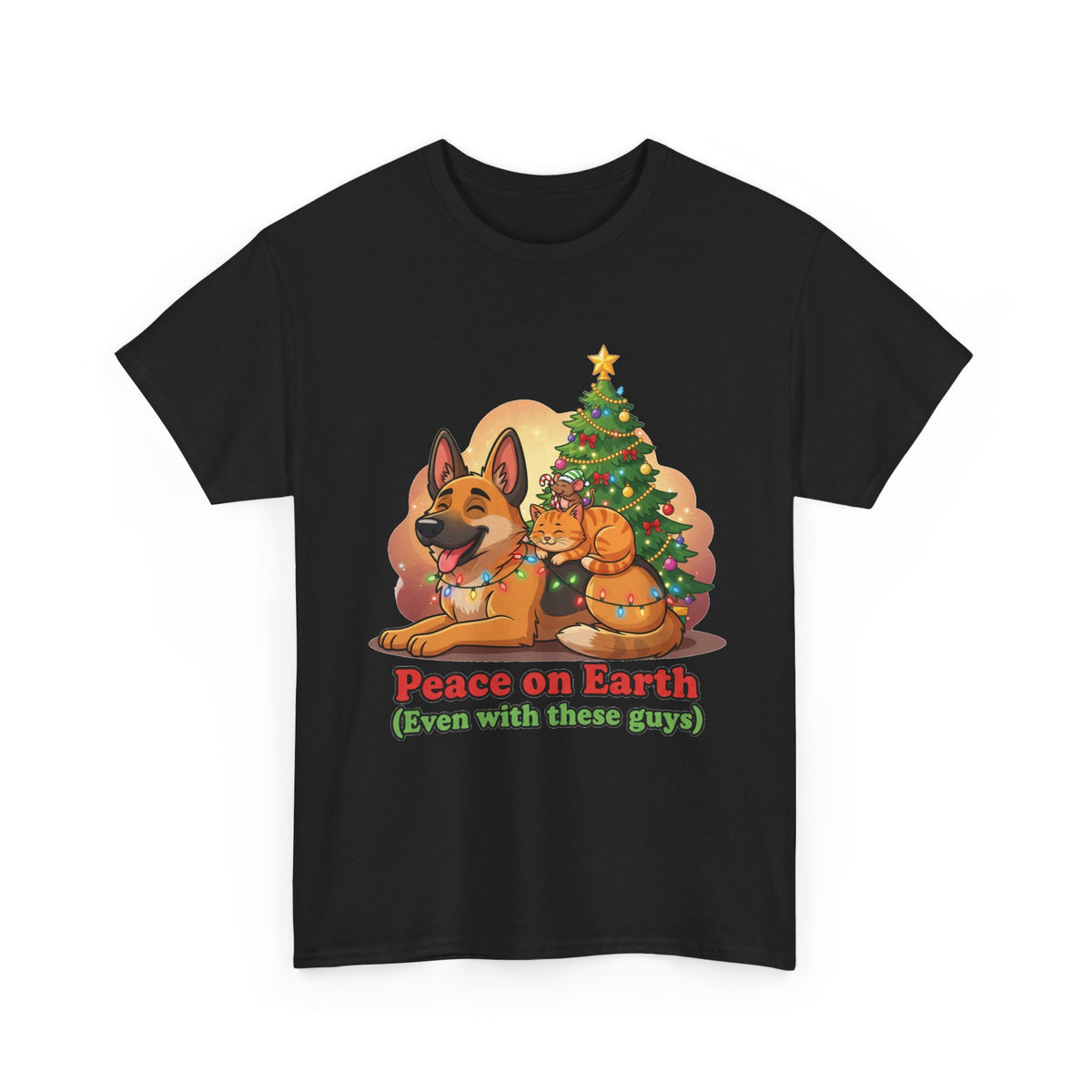 Peace on Earth Christmas Tee — Cute Dog & Cat Holiday Shirt