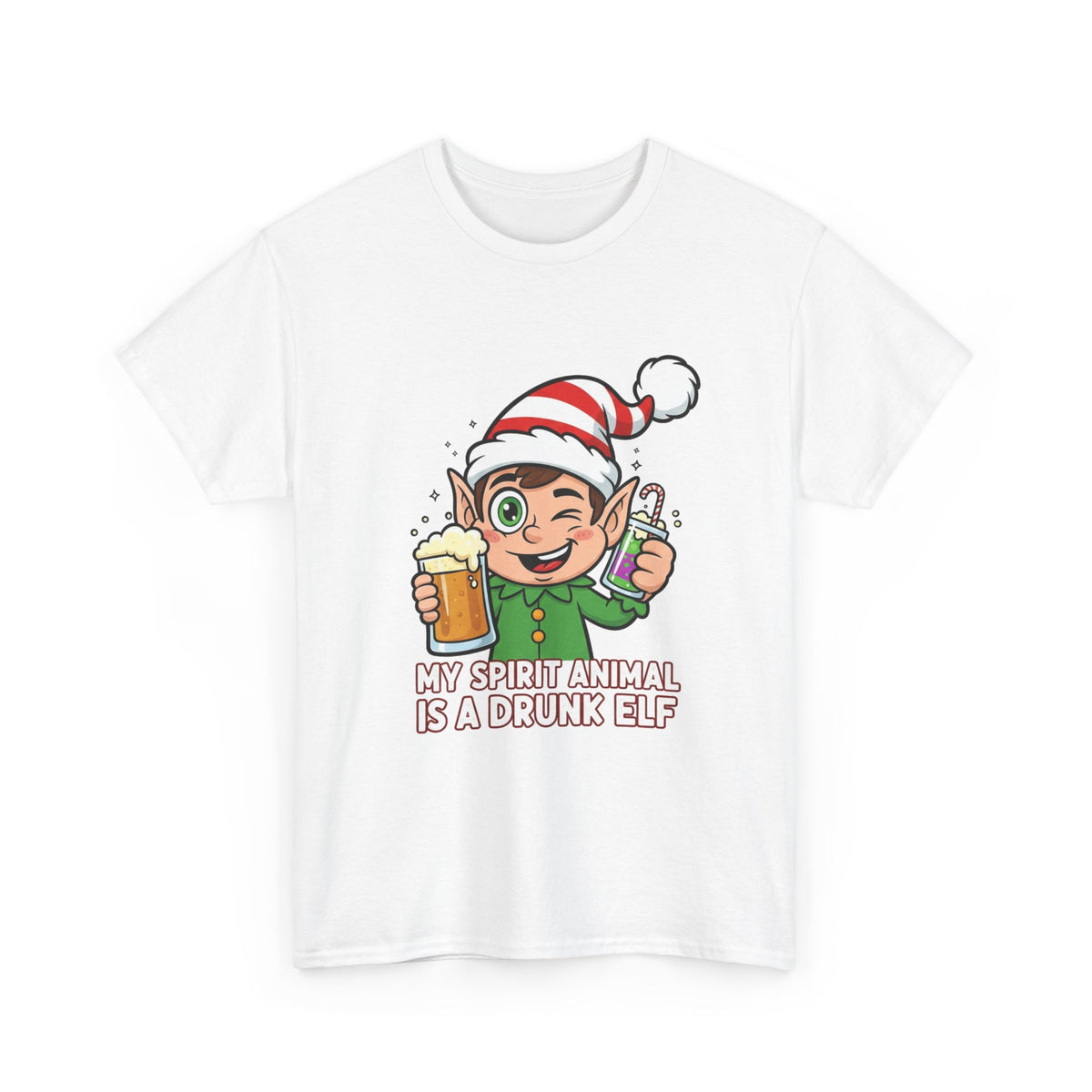 Drunk Elf Christmas Tee — "My Spirit Animal Is a Drunk Elf" Holiday Shirt