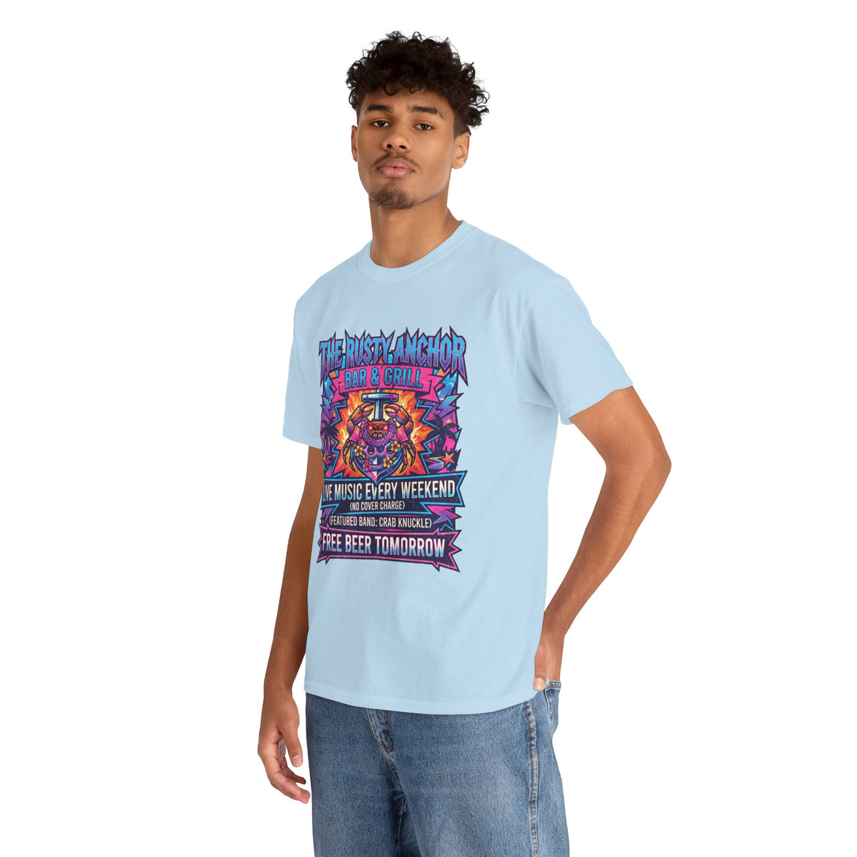 Rusty Anchor Bar & Grill Tee — “Free Beer Tomorrow” Retro Beach Bar T-Shirt