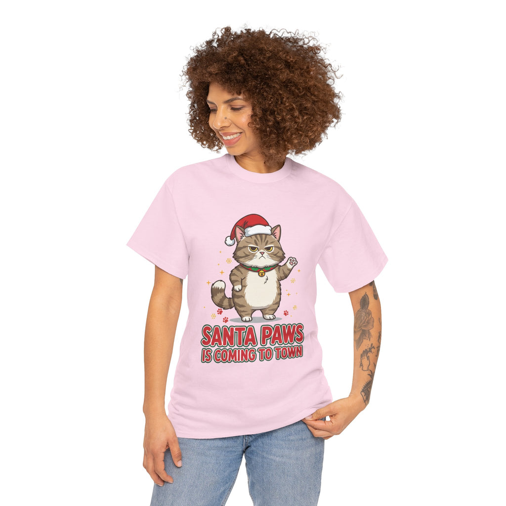 Santa Paws Christmas T-Shirt — "Santa Paws Is Coming to Town" Cute Cat Holiday Tee