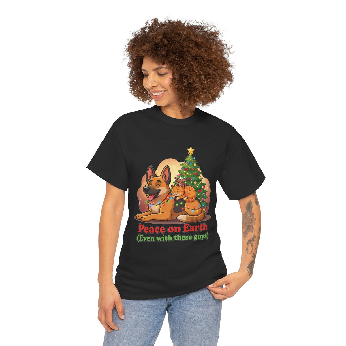 Peace on Earth Christmas Tee — Cute Dog & Cat Holiday Shirt