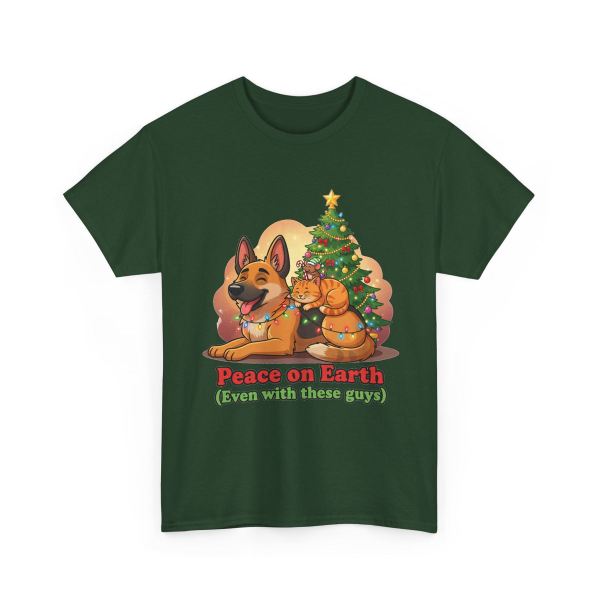 Peace on Earth Christmas Tee — Cute Dog & Cat Holiday Shirt