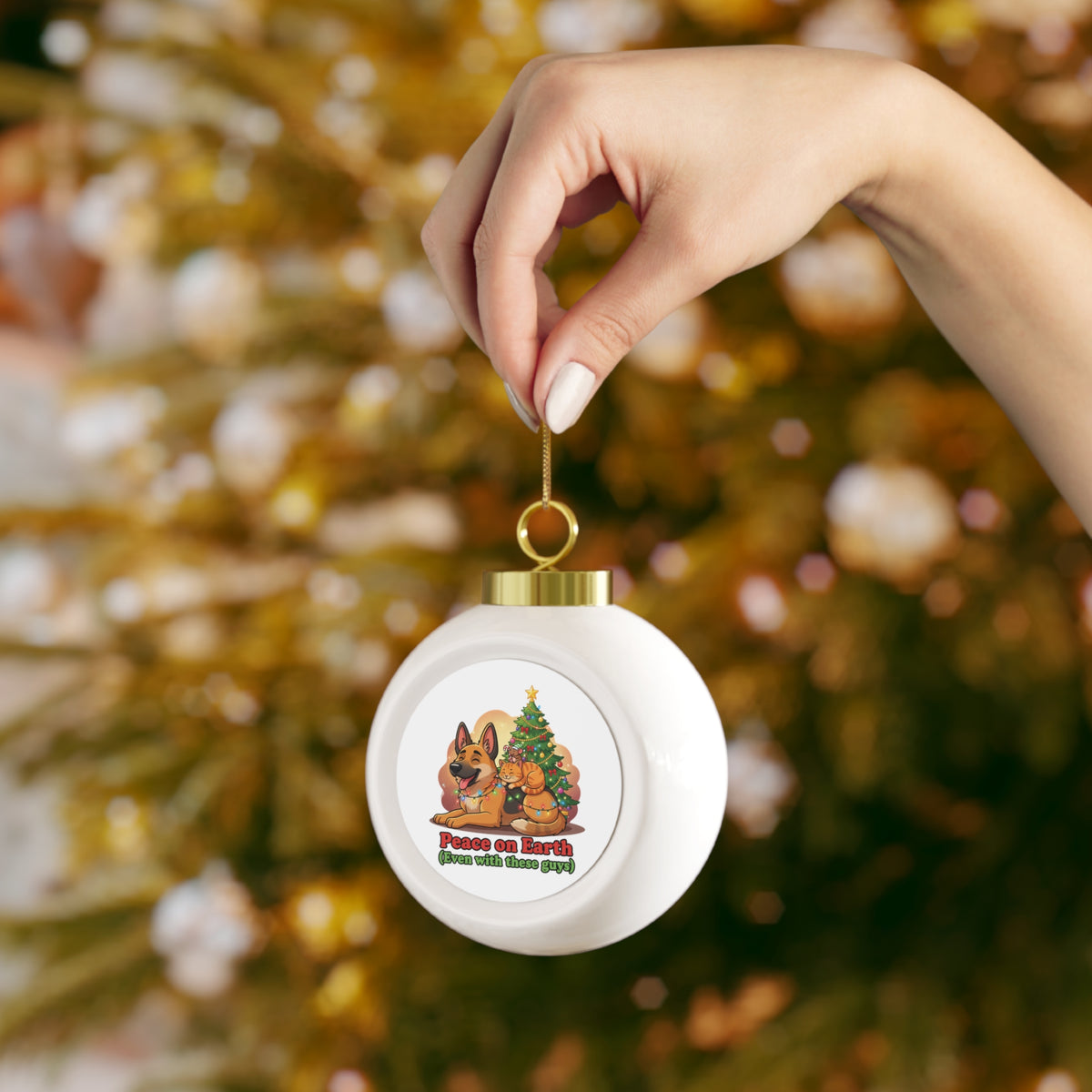 Peace on Earth Christmas Ball Ornament with Festive Poinsettia Design