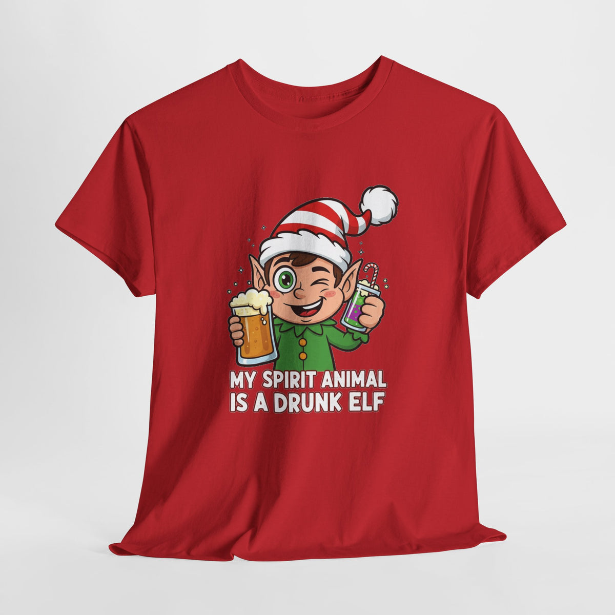Drunk Elf Christmas Tee — "My Spirit Animal Is a Drunk Elf" Holiday Shirt