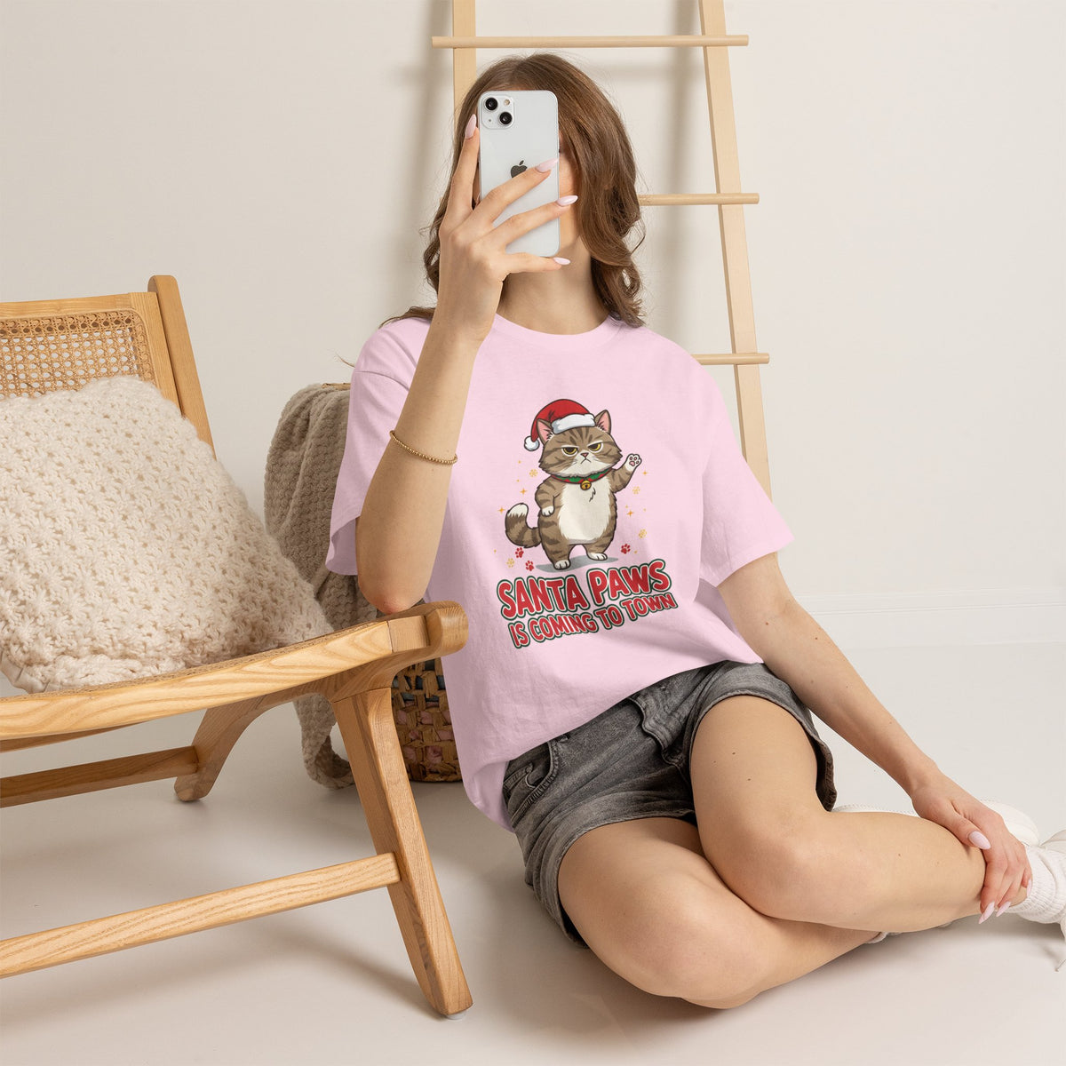 Santa Paws Christmas T-Shirt — "Santa Paws Is Coming to Town" Cute Cat Holiday Tee