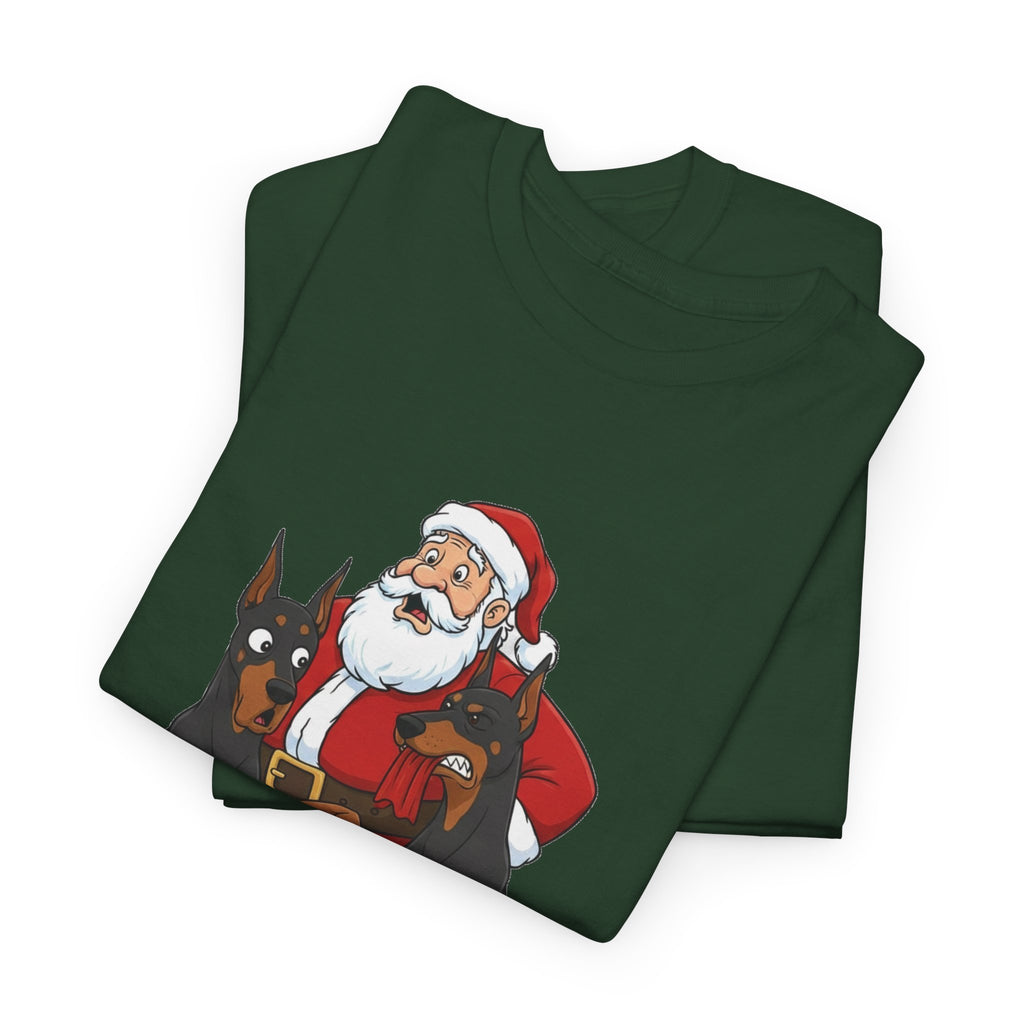 Santa with Dobermans Christmas Tee — "He Said You Were a Giant Squirrel"