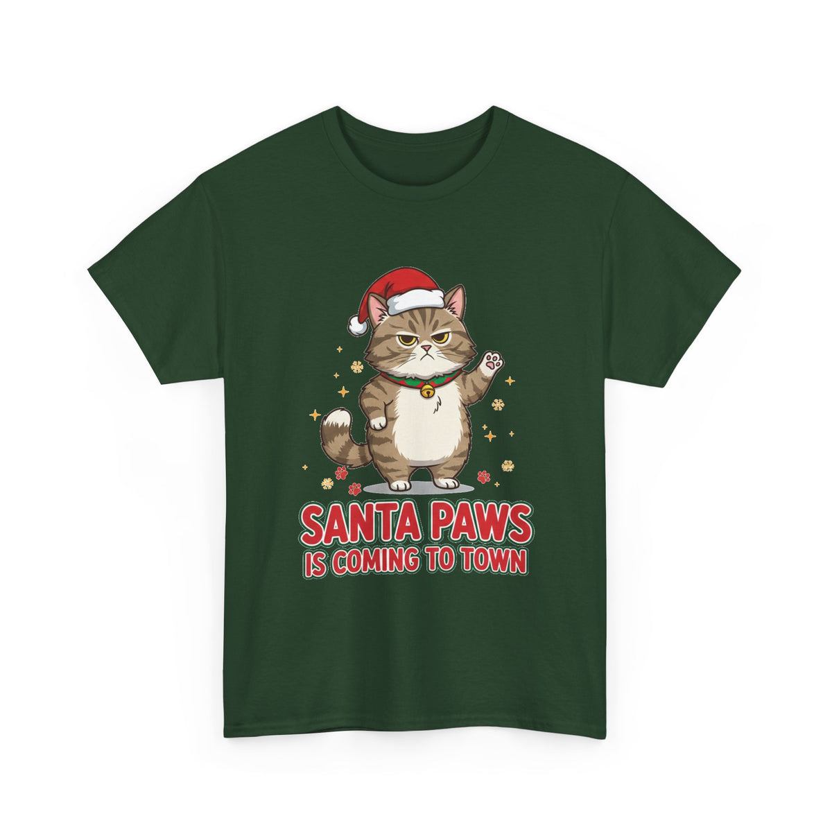 Santa Paws Christmas T-Shirt — "Santa Paws Is Coming to Town" Cute Cat Holiday Tee