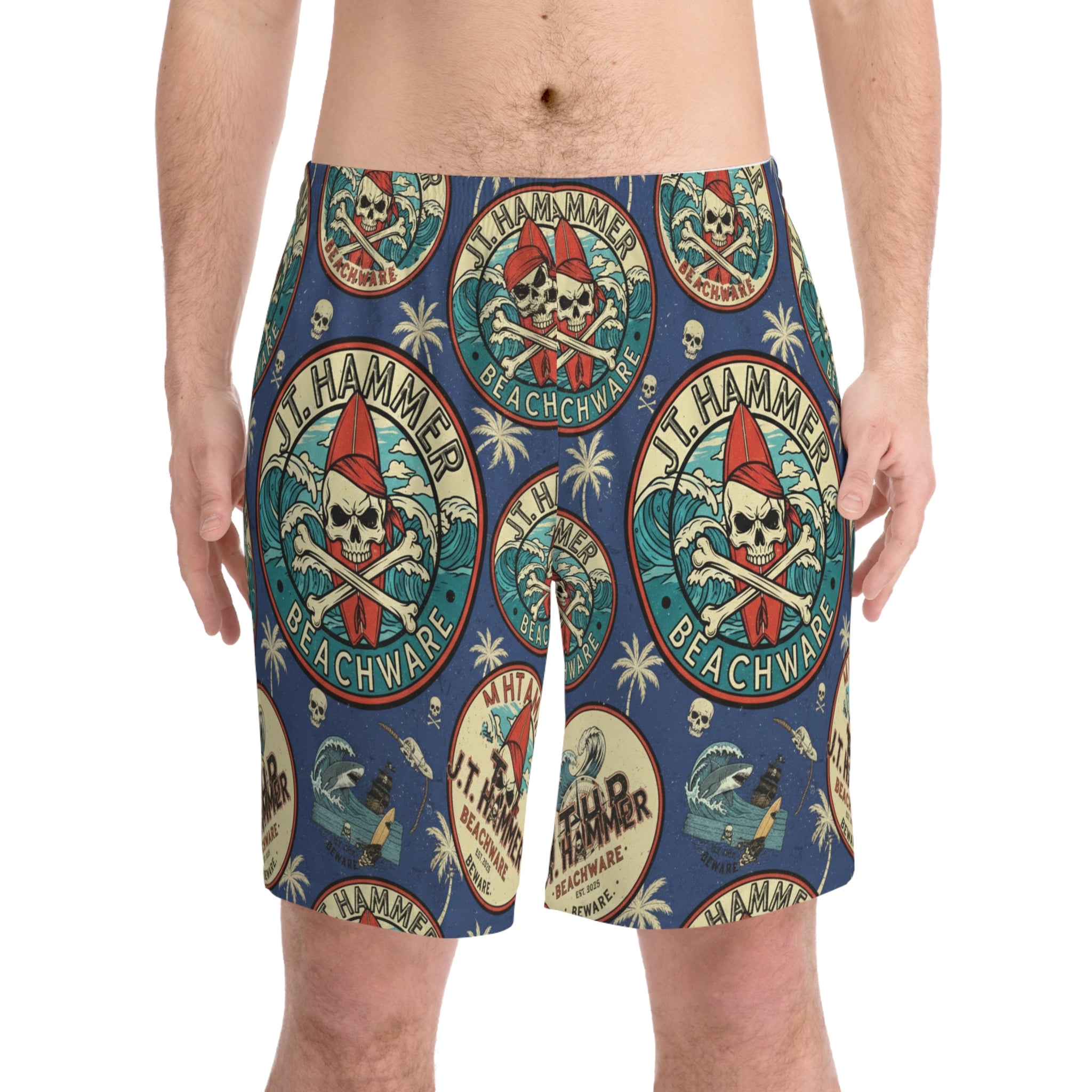 J.T. Hammer Beachwear — Skull Surf Board Shorts (Ocean Blue)