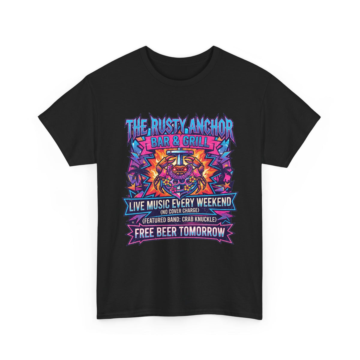 Rusty Anchor Bar & Grill Tee — “Free Beer Tomorrow” Retro Beach Bar T-Shirt