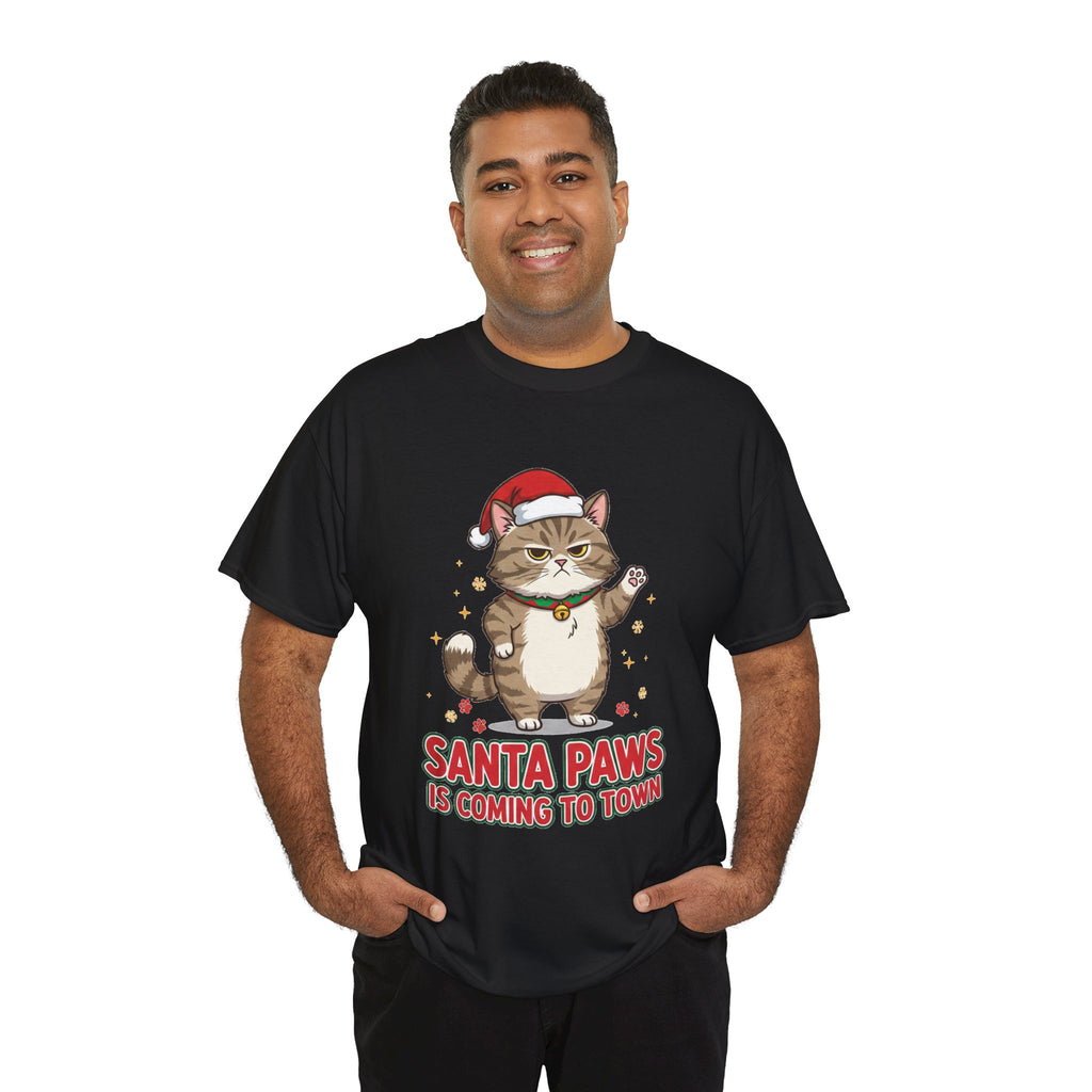 Santa Paws Christmas T-Shirt — "Santa Paws Is Coming to Town" Cute Cat Holiday Tee