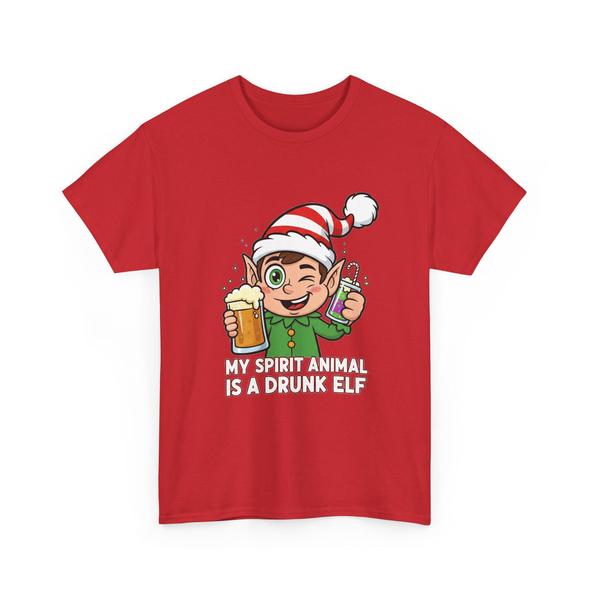 Drunk Elf Christmas Tee — "My Spirit Animal Is a Drunk Elf" Holiday Shirt