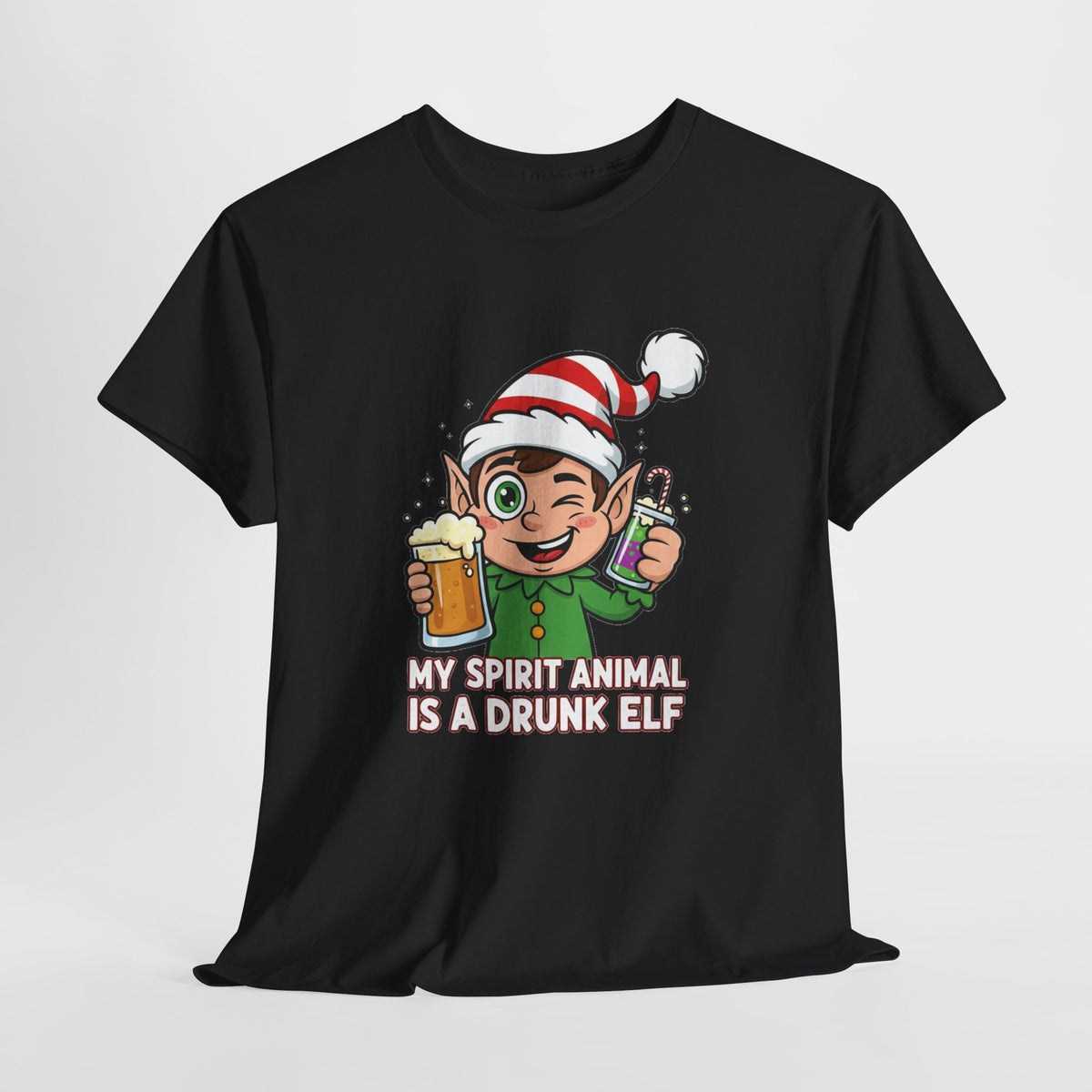 Drunk Elf Christmas Tee — "My Spirit Animal Is a Drunk Elf" Holiday Shirt