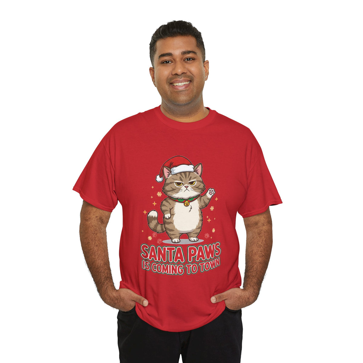 Santa Paws Christmas T-Shirt — "Santa Paws Is Coming to Town" Cute Cat Holiday Tee