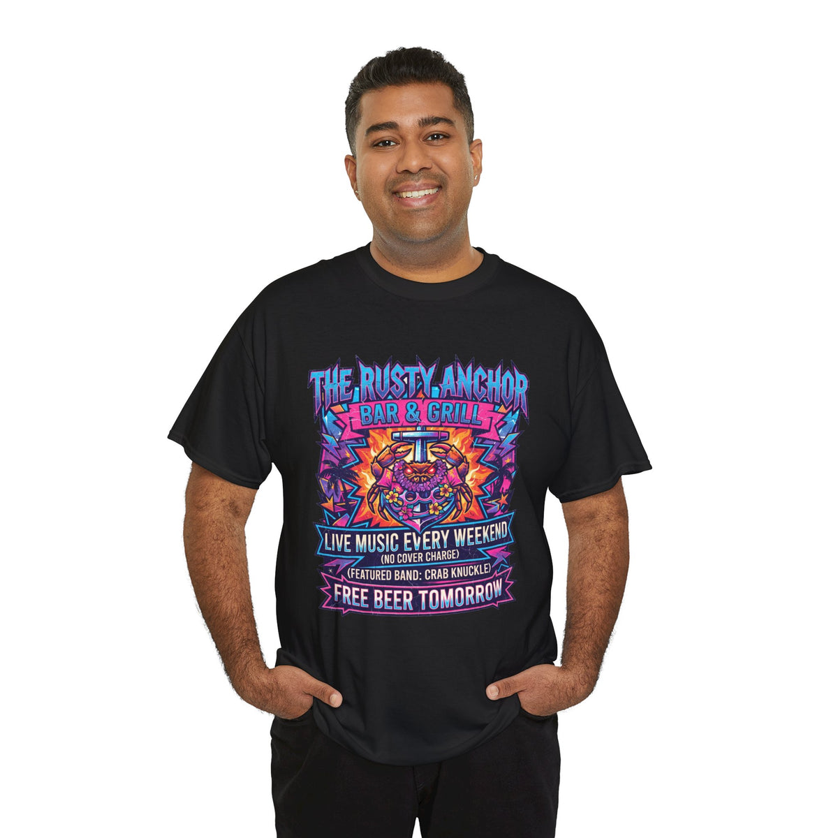 Rusty Anchor Bar & Grill Tee — “Free Beer Tomorrow” Retro Beach Bar T-Shirt
