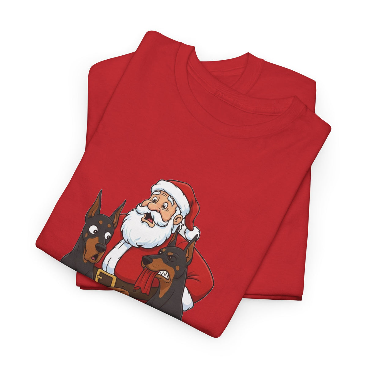 Santa with Dobermans Christmas Tee — "He Said You Were a Giant Squirrel"