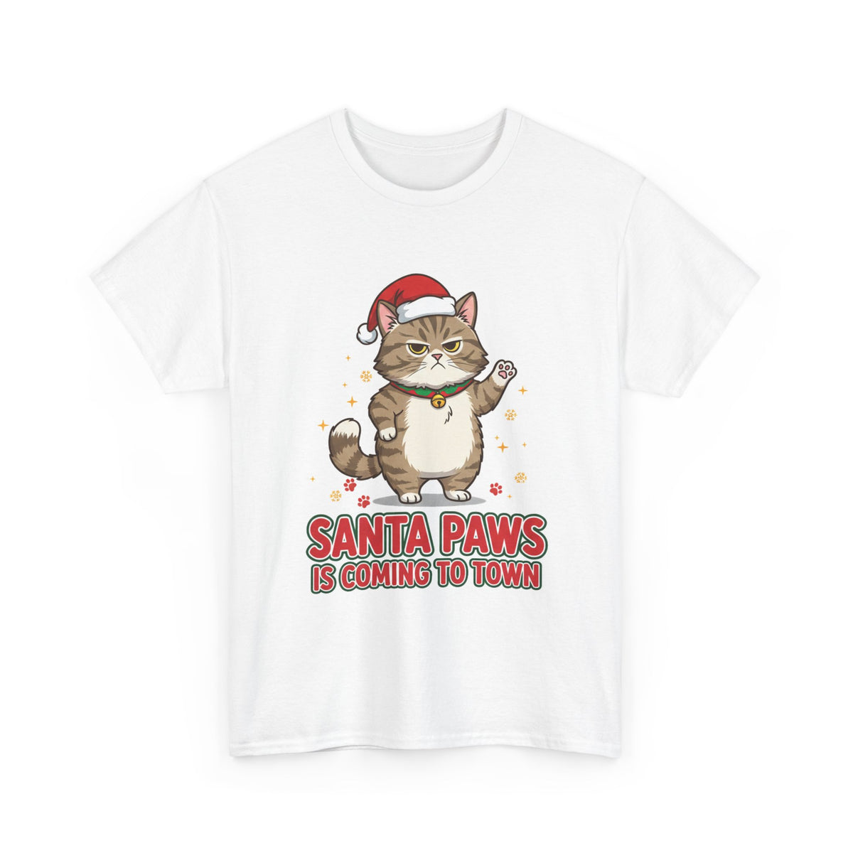 Santa Paws Christmas T-Shirt — "Santa Paws Is Coming to Town" Cute Cat Holiday Tee