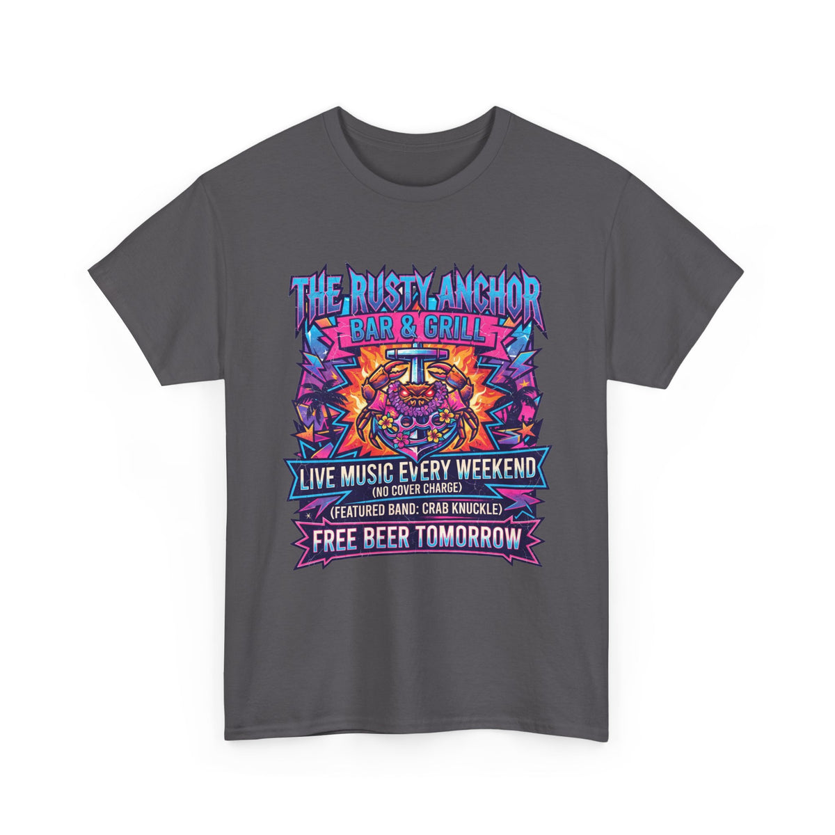 Rusty Anchor Bar & Grill Tee — “Free Beer Tomorrow” Retro Beach Bar T-Shirt