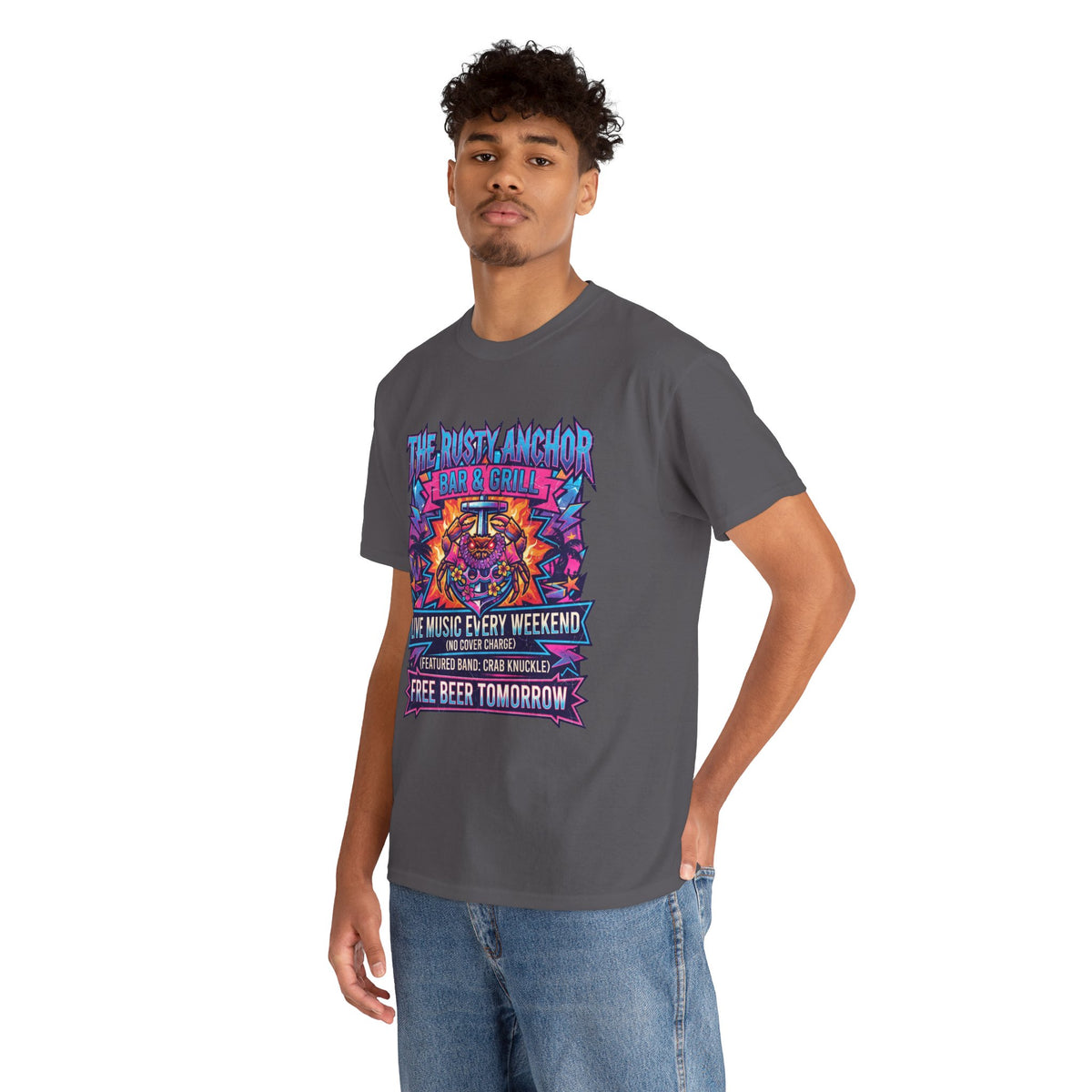 Rusty Anchor Bar & Grill Tee — “Free Beer Tomorrow” Retro Beach Bar T-Shirt
