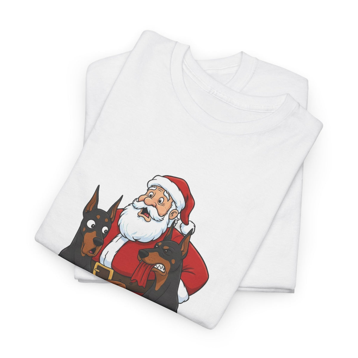 Santa with Dobermans Christmas Tee — "He Said You Were a Giant Squirrel"